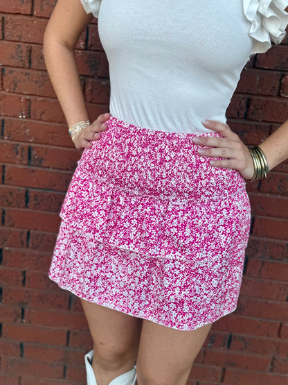 Pink and Blue Floral Skirt