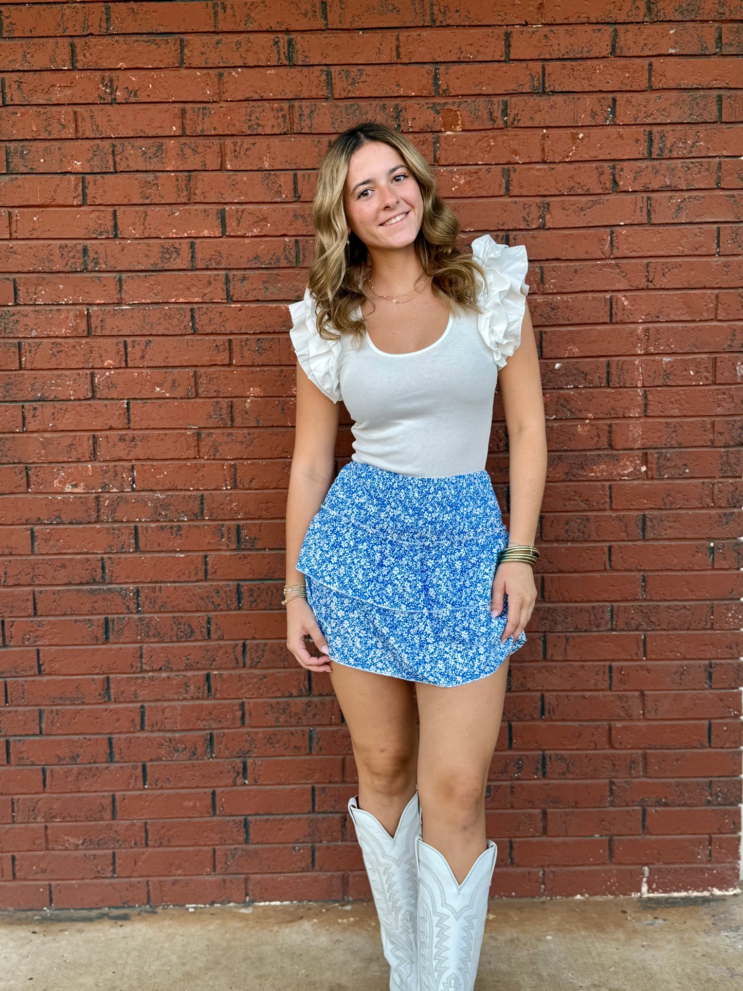 Pink and Blue Floral Skirt