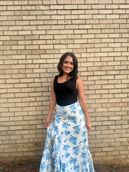 Boho Floral High Waist Ruffle Split Maxi Skirt | 3 Colors