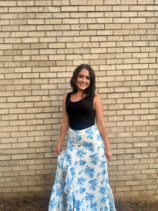Boho Floral High Waist Ruffle Split Maxi Skirt | 3 Colors