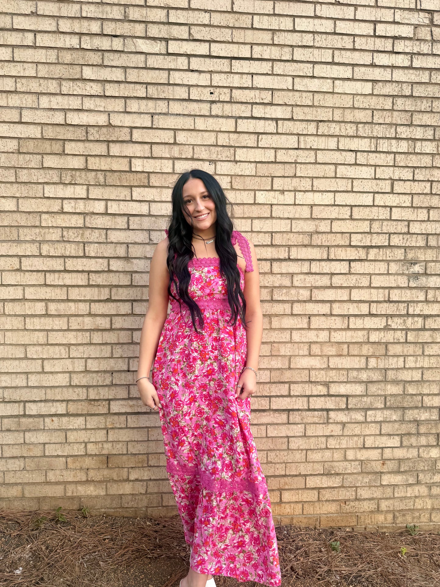 Floral Lace Tied Strap Empire Waist Maxi Dress