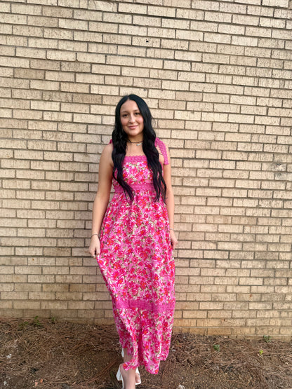 Floral Lace Tied Strap Empire Waist Maxi Dress