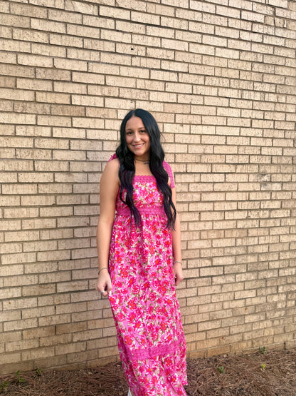 Floral Lace Tied Strap Empire Waist Maxi Dress