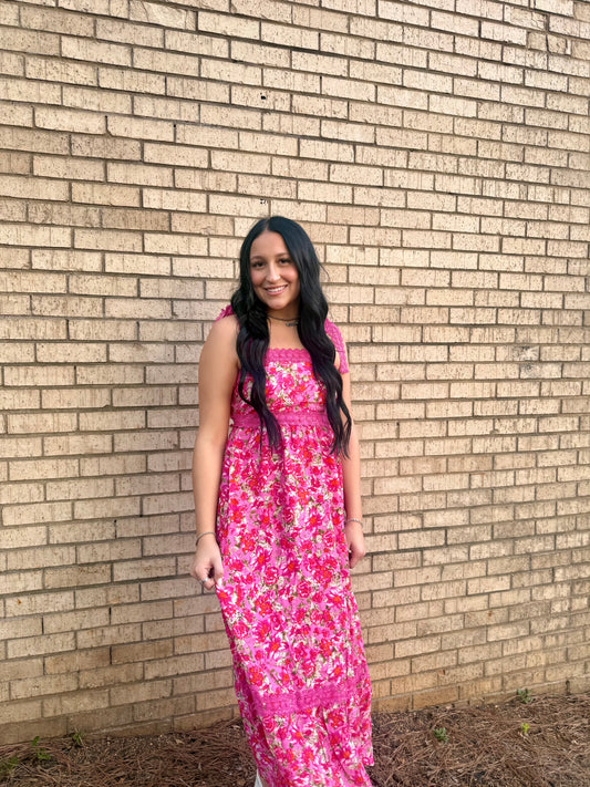 Floral Lace Tied Strap Empire Waist Maxi Dress