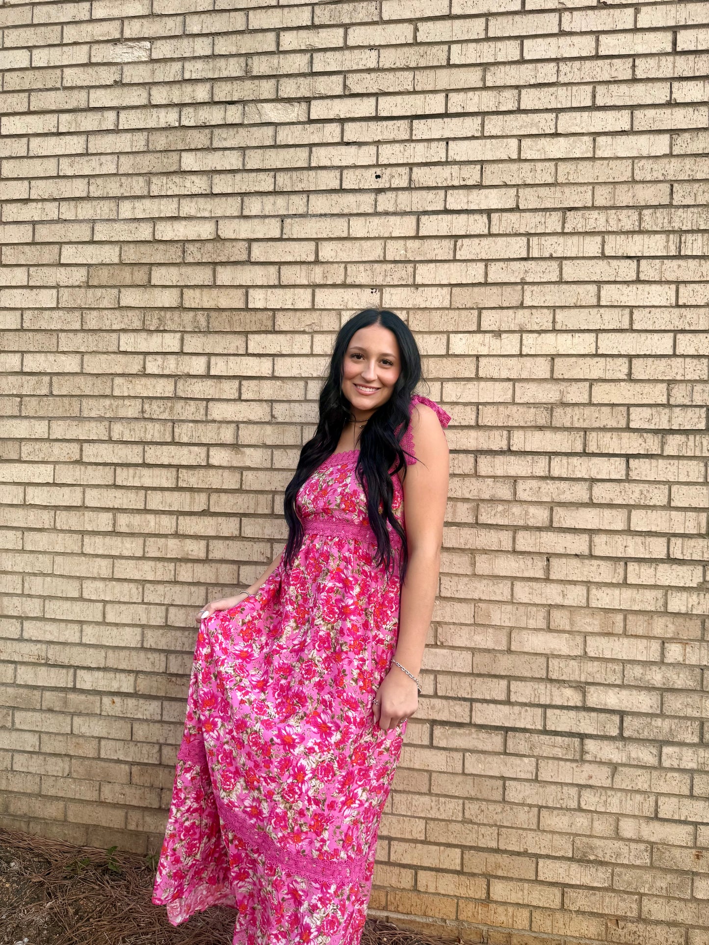 Floral Lace Tied Strap Empire Waist Maxi Dress