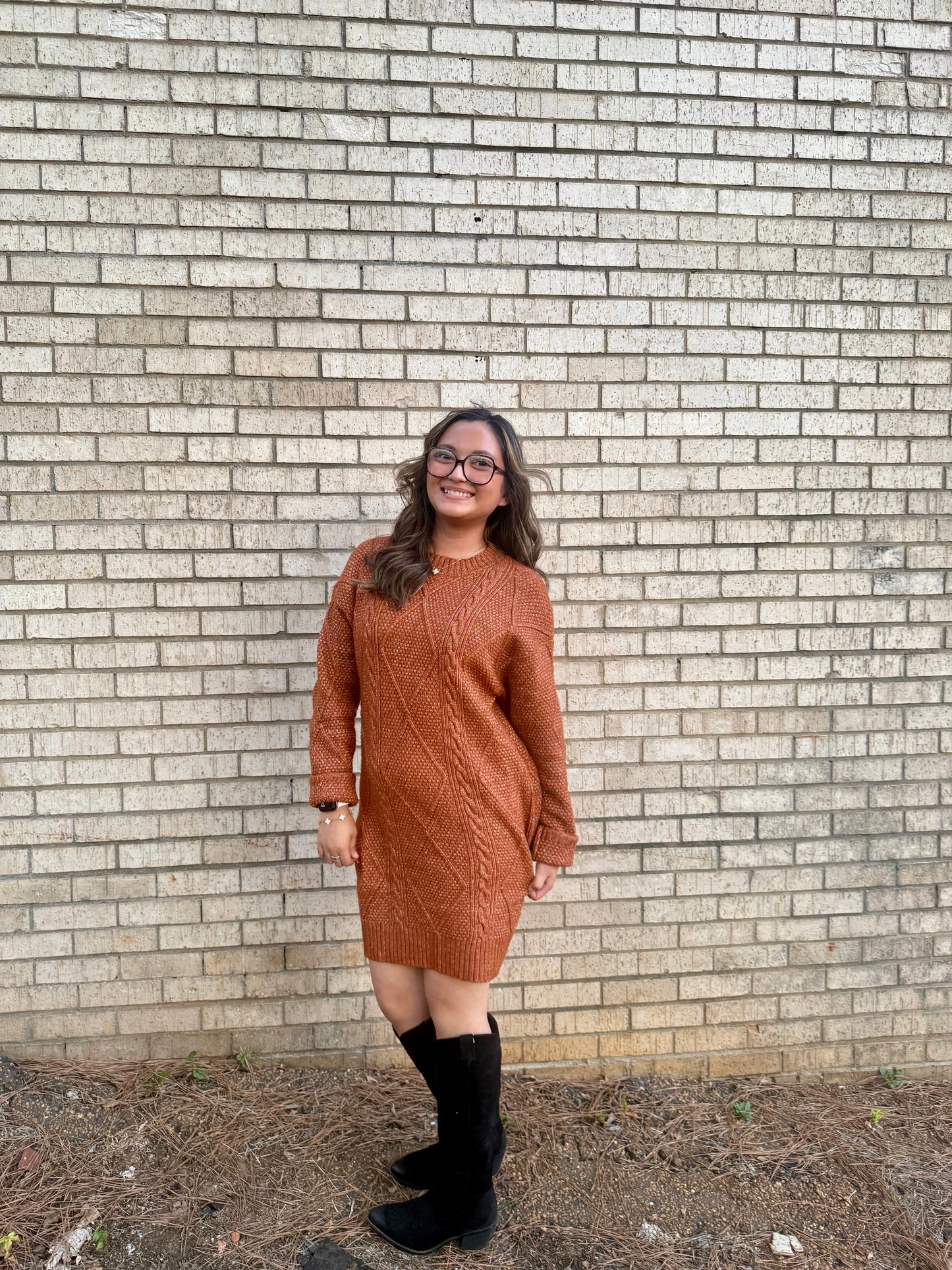 Grace Cable Knit Loose Fit Knit Sweater Dress