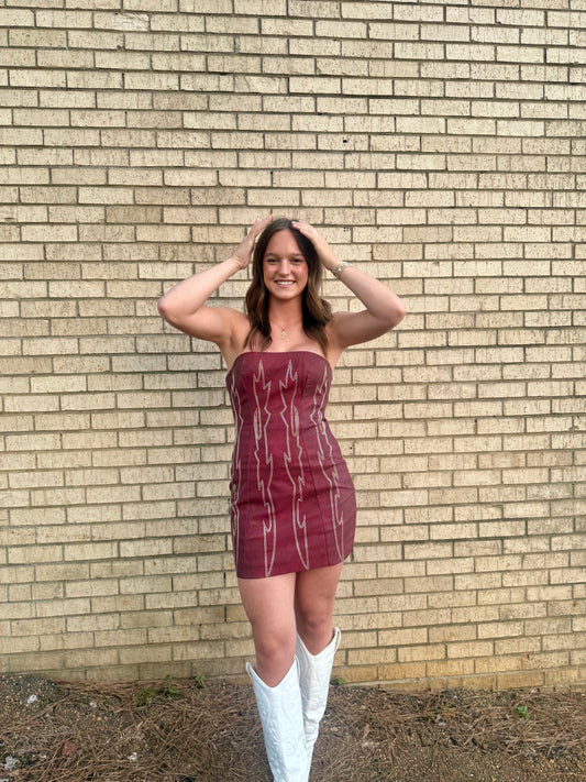 ARIZONA  Embroidered Western Strapless Bodycon Mini Dress