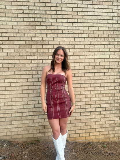 ARIZONA  Embroidered Western Strapless Bodycon Mini Dress