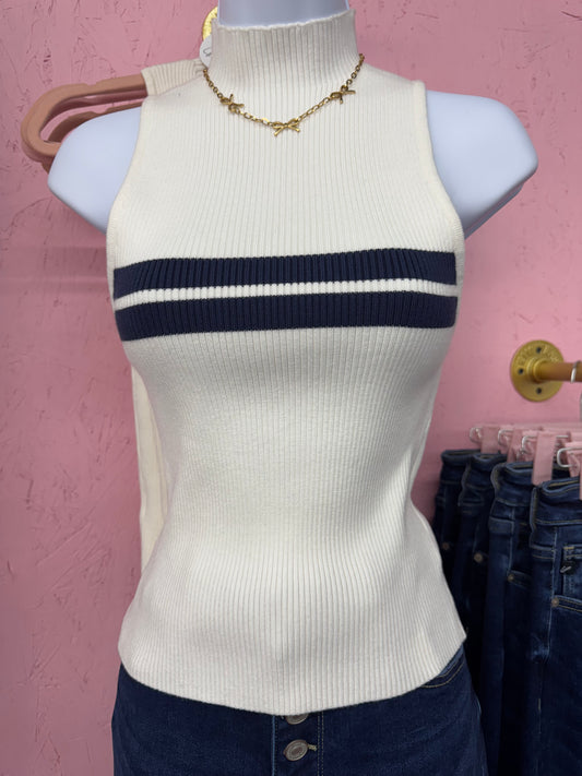 Harbor Stripes Mock Neck Top