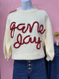 Cream Quarter Sleeve Sweater- Game Day w/ Red tinsel