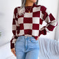 Colorblock Plaid Knit Sweater For Women