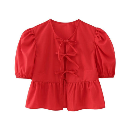 Front-Tie Peplum Blouse
