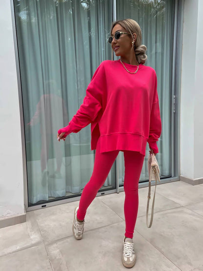 Loose Sweatshirt and Slim Pants Set