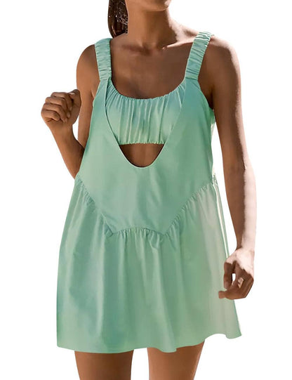 Ladies Strape Shoulder Hollow Out Mini Dress