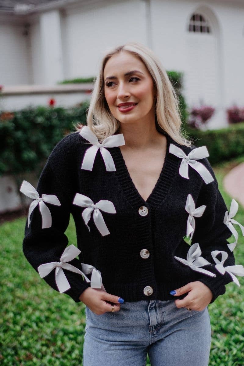 Bow Long Sleeve Knit Cardigan