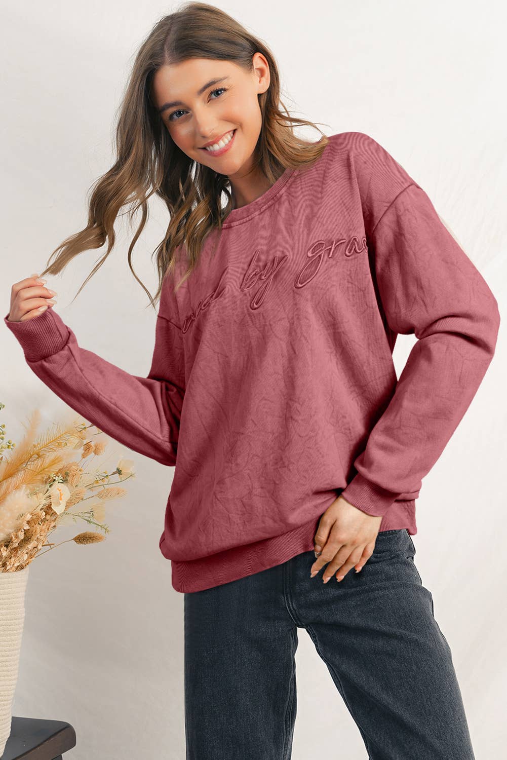 Saved by grace Embroidery Mineral Wash Sweatshirt