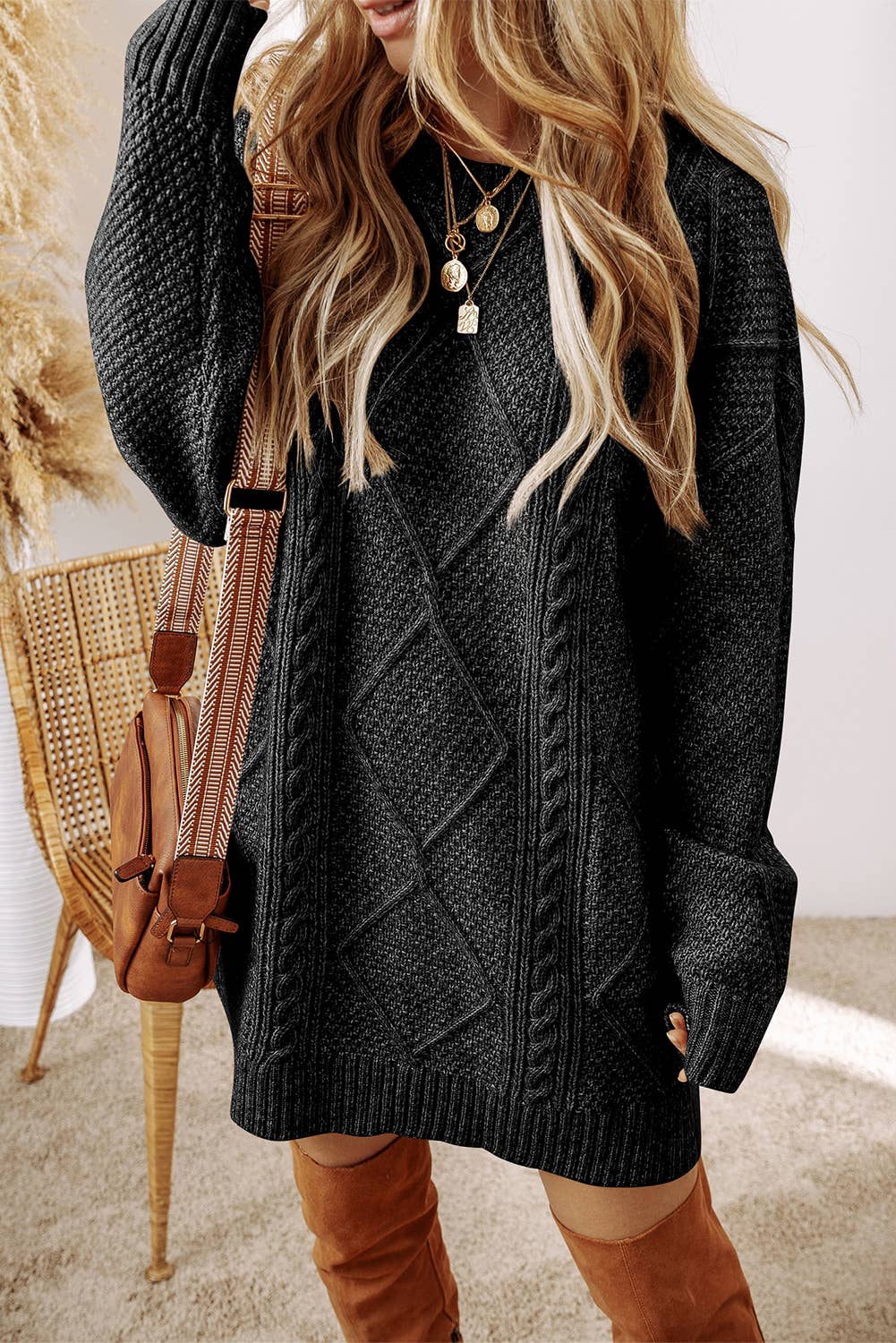 brown cable knit sweater dress Grace Loose Fit Knit Black / 3XL / Missy sale-20250714 Not Fitted Black Leather Lace Up Size:6 - 7Y