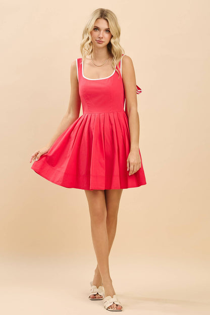 Gameday Square neckline mini dress with pleats skirt