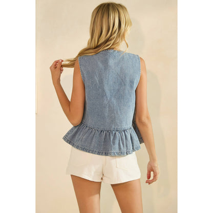 Tie Front Sleeveless Denim Top