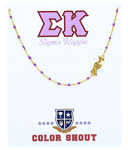 N201-The Sorority Necklace: Side Set Greek letters on Enamel Bead Necklace