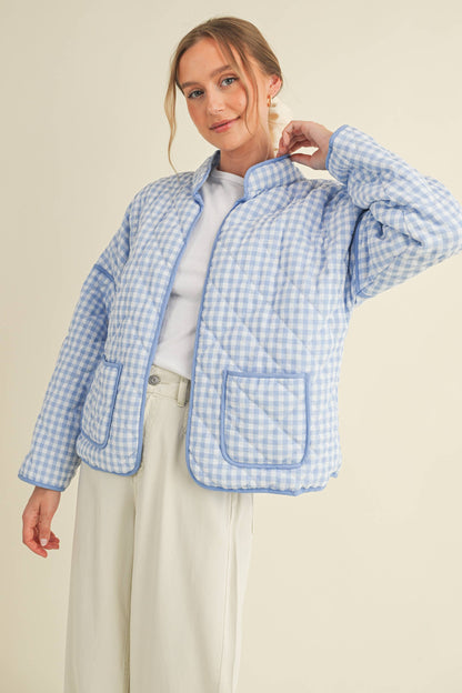 QUILTED PLAID PUFF JACKET WITH POCKETS