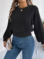 Cable Knit Pullover Sweater with Lantern Sleeves