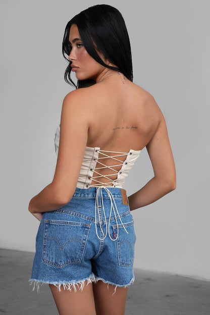 BECKEE  Vegan Leather Embroidered Western Corset Top