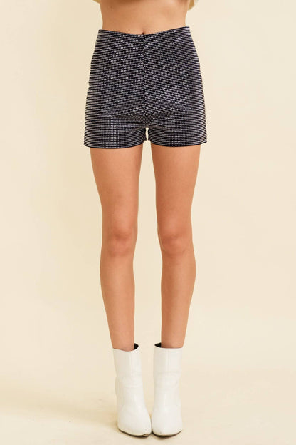 CP6126A-1 - RHINESTONE ZIP SHORTS