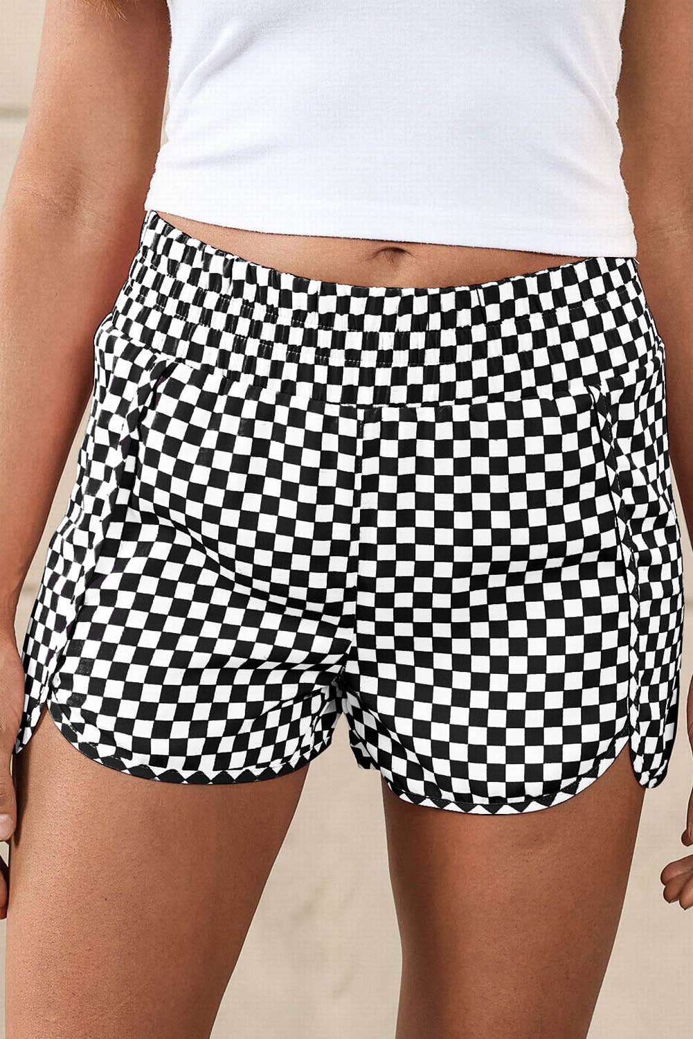 Checked Plaid High Waist Athletic Shorts