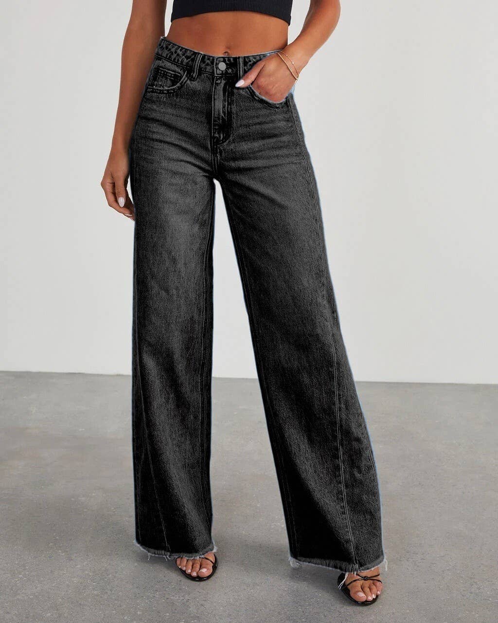 Wide-Leg Patchwork Fringe Hem Jeans