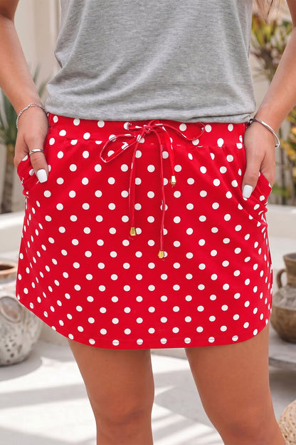 Polka Dot Drawstring Casual Mini Skort