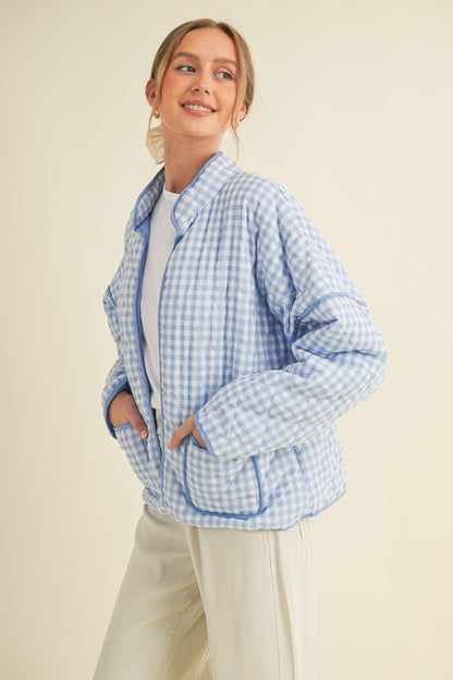 QUILTED PLAID PUFF JACKET WITH POCKETS