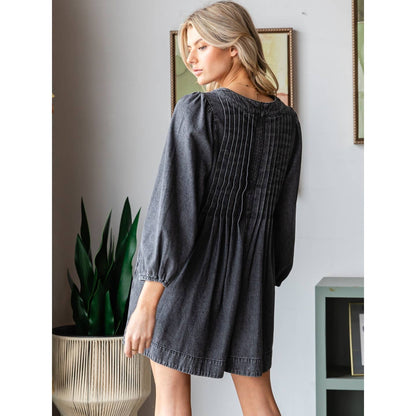 V-neck Puff Sleeve Denim Romper