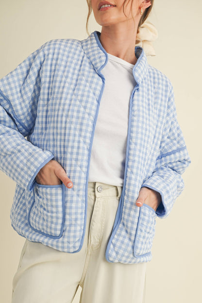 QUILTED PLAID PUFF JACKET WITH POCKETS