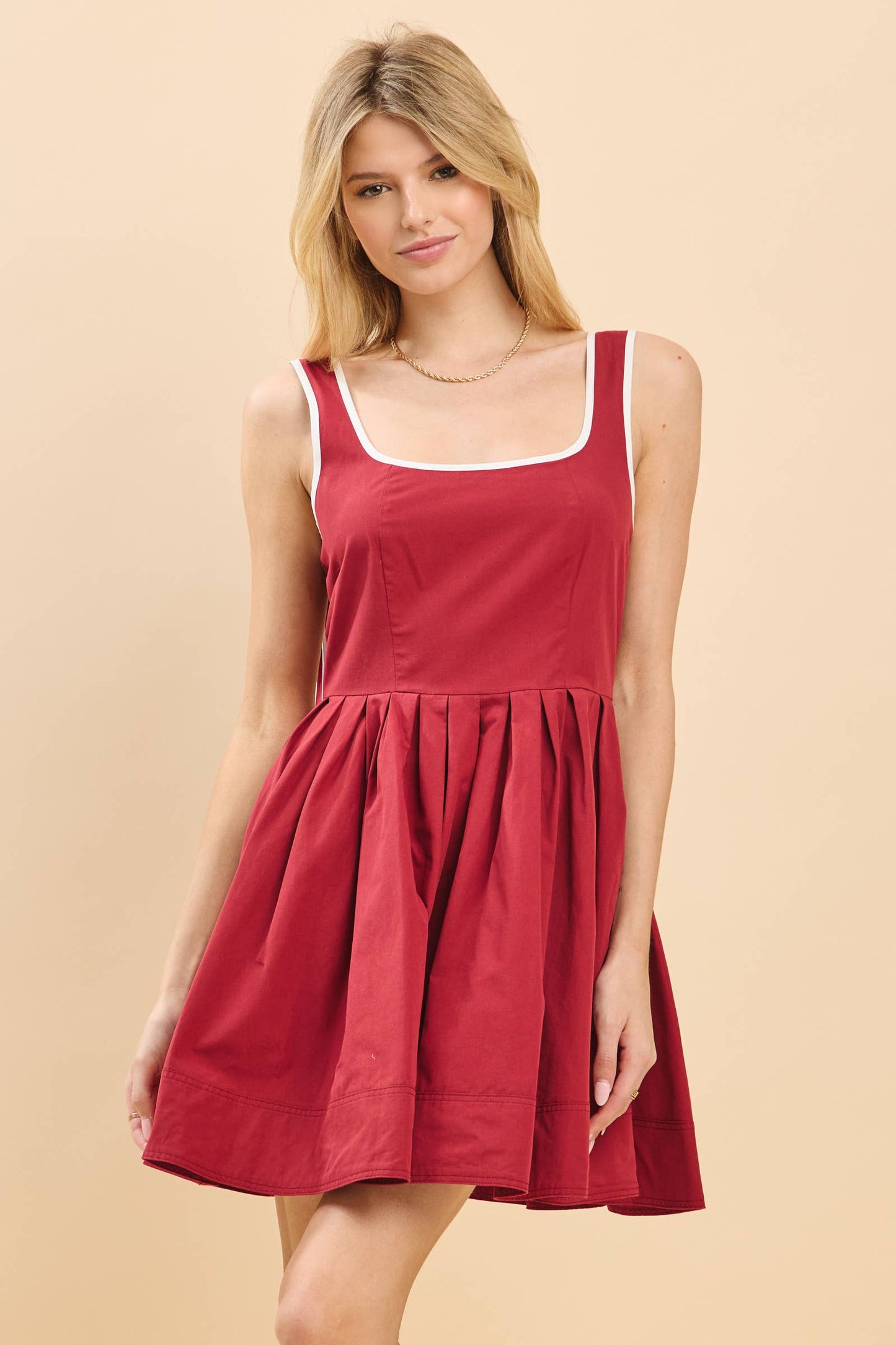 Gameday Square neckline mini dress with pleats skirt
