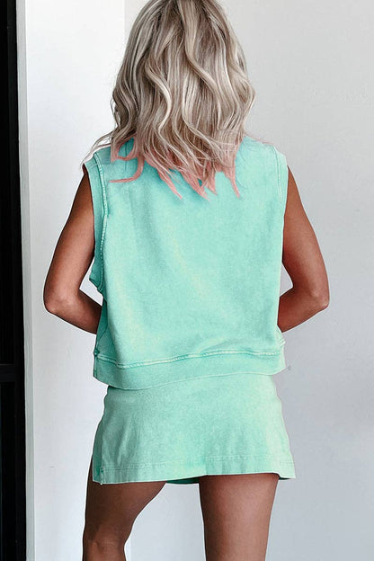 Sleeveless Terry Lounge Set: LIGHT GREEN