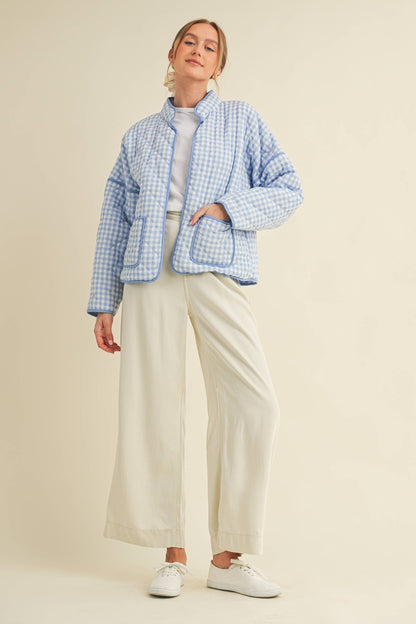 QUILTED PLAID PUFF JACKET WITH POCKETS