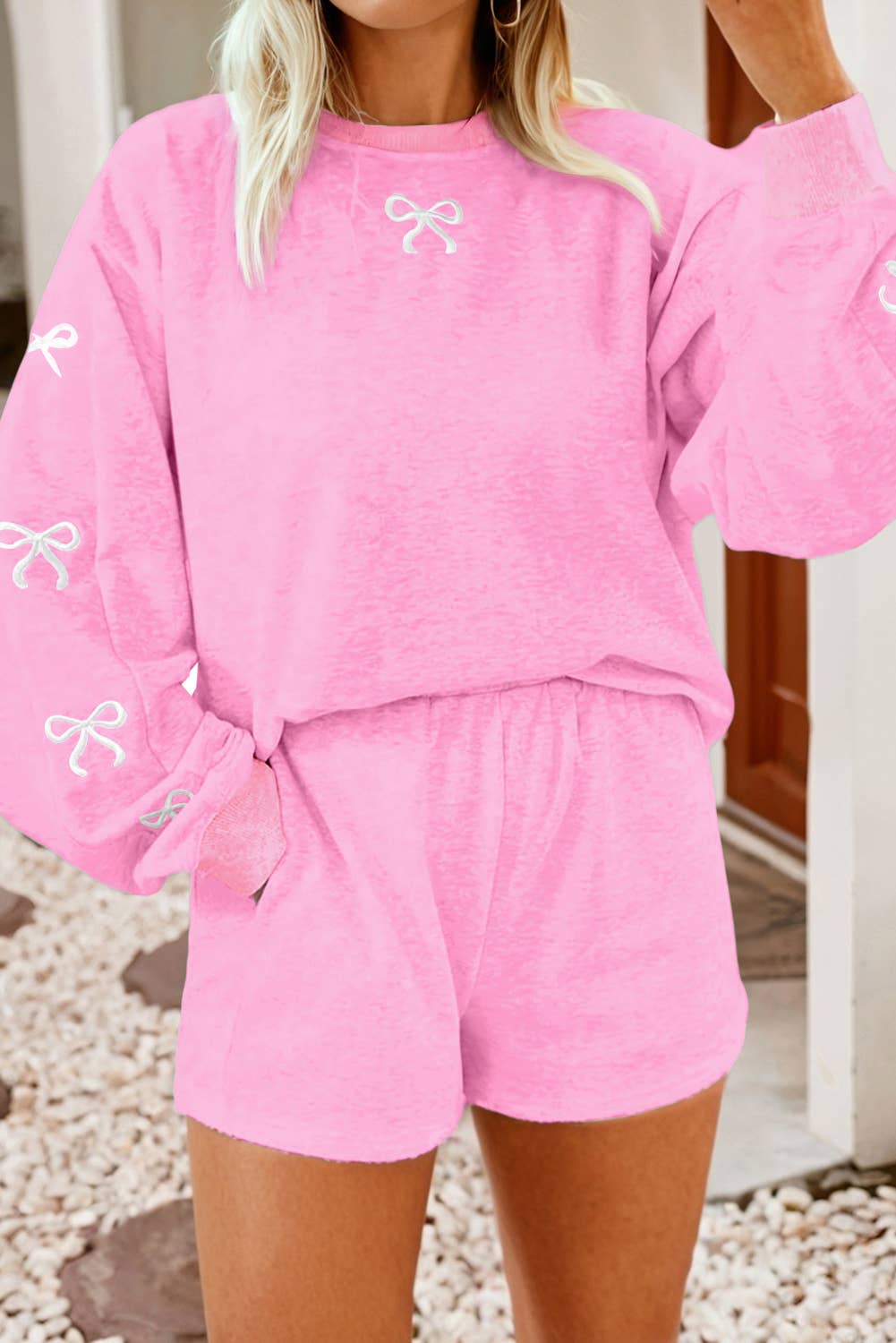 LDC Bow High Waist Long SleeveTwo Piece Set
